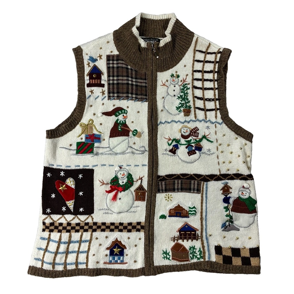 VTG Studio Joy Full Zip Novelty Christmas Sweater Vest Women S Grandmacore Retro
